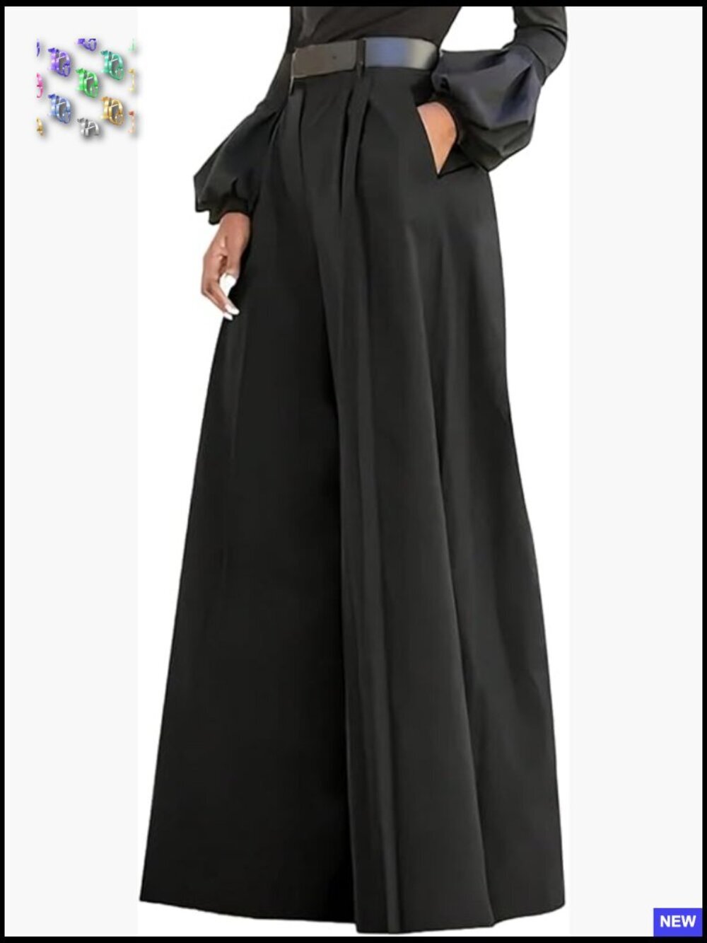 High Waist Pleated Wide Leg Dress Pants with Pockets Zipper Fly